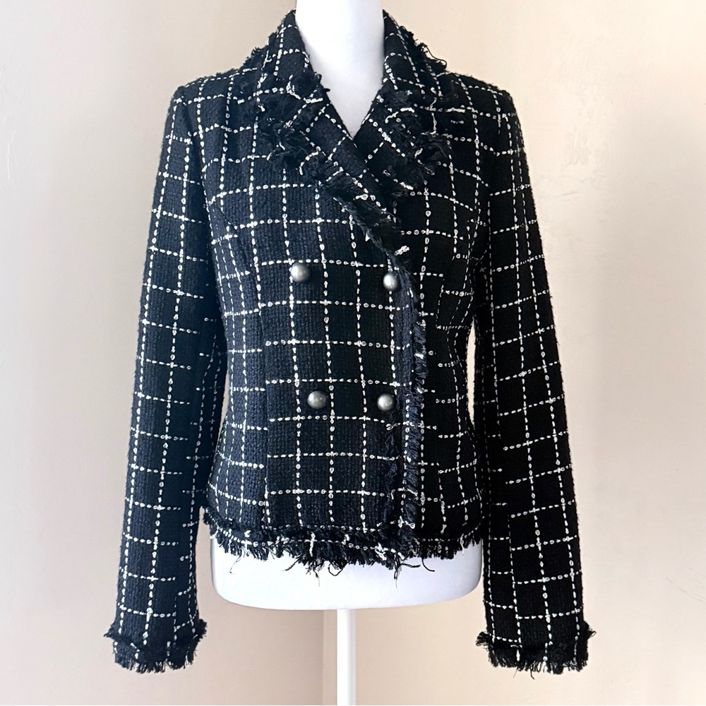 Forever 21 Boucle Fantasy Tweed Black & White Check Double Breasted Blazer M